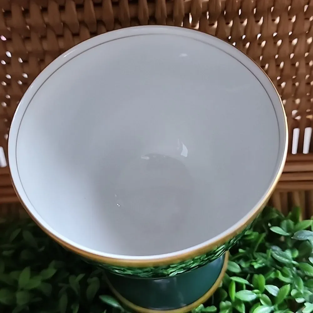 Vintage 1978 Fitz & Floyd Renaissance Dark Green & Gold Tone Trim Goblet Cup